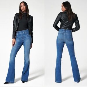 SPANX Flare Jeans Vintage Indigo Medium High Rise Pull on Shaping Denim